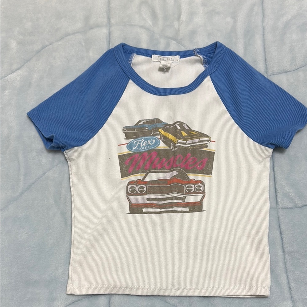 Blue and White Tank Top with Sporty Graphic